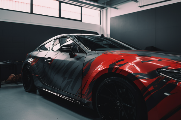Azeezalan_a_modern_red_car_being_wrapped_in_a_grey_car_wrap_ins_a27257c8-6089-40f7-a304-f82a0c8d8628